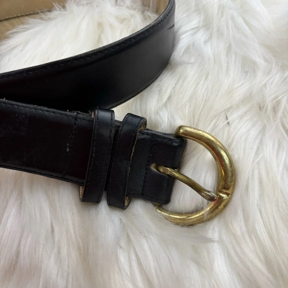 Coach Kids Black Leather Belt with Gold Buckle